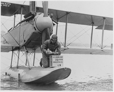 NH 121290 Releasing the Carrier Pigeons from seaplane, U.S. Naval Air Station, Anacostia, Washington, D.C. February 12, 1919